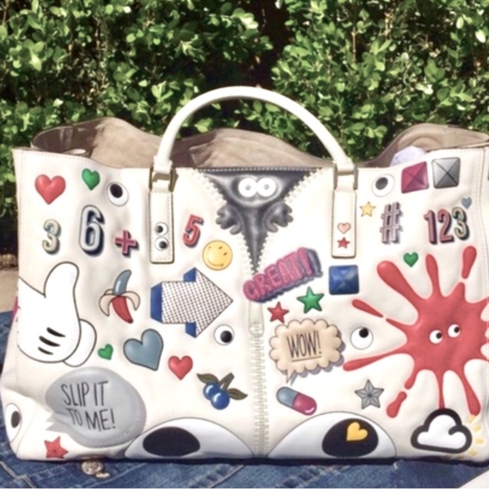 Anya Hindmarch all over sticker ebury ivory bag tote -CHICEST bag size large. - Picture 13 of 15